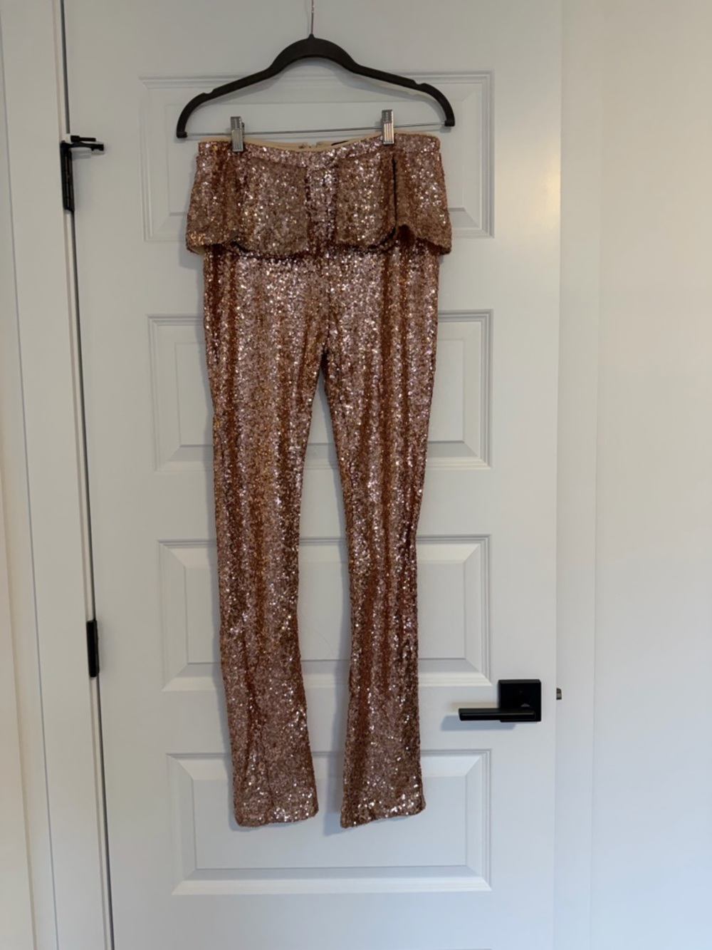 NastyGal Sequin Flare Pants in Rose Gold - Women's Glitter Jumpsuit Bottom